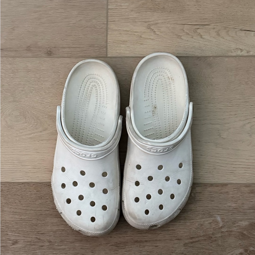 CROCS White Slippers with Signature Perforated Design